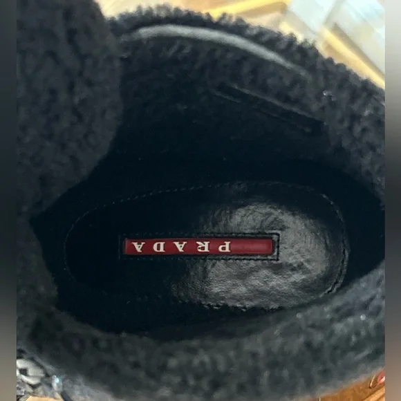 Prada Felt Shearling Fur Hiking Boots Size 38.5/8 - Picture 9 of 14